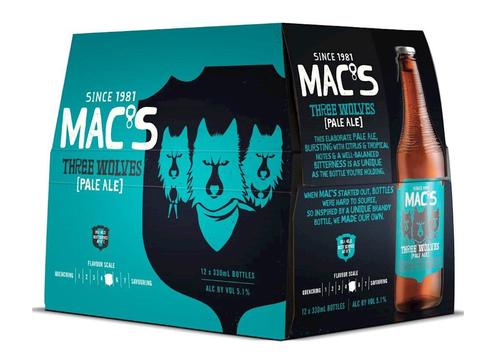 product image for Macs Three Wolves Pale Ale 12 Pack Bottles 330ml
